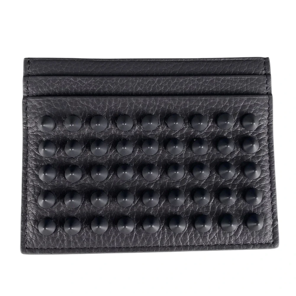 Christian Louboutin Kios Card‎ Holder Navy Blue Grained Leather Spikes Studded